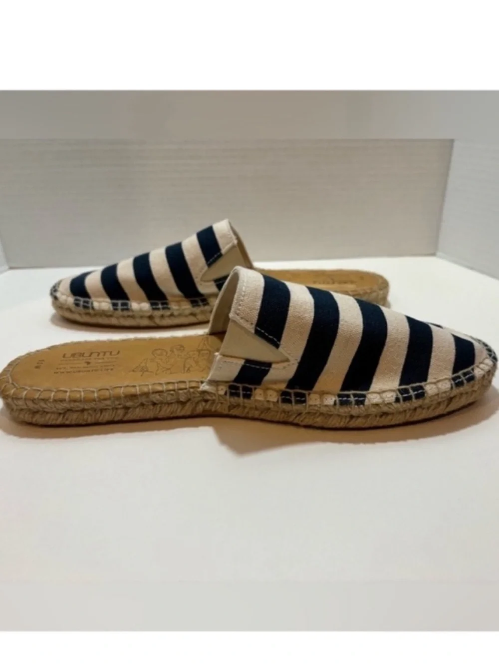 Ubuntu Life Canvas Jute Espadrille Flat Slip On Striped Blue White Womens 9.5